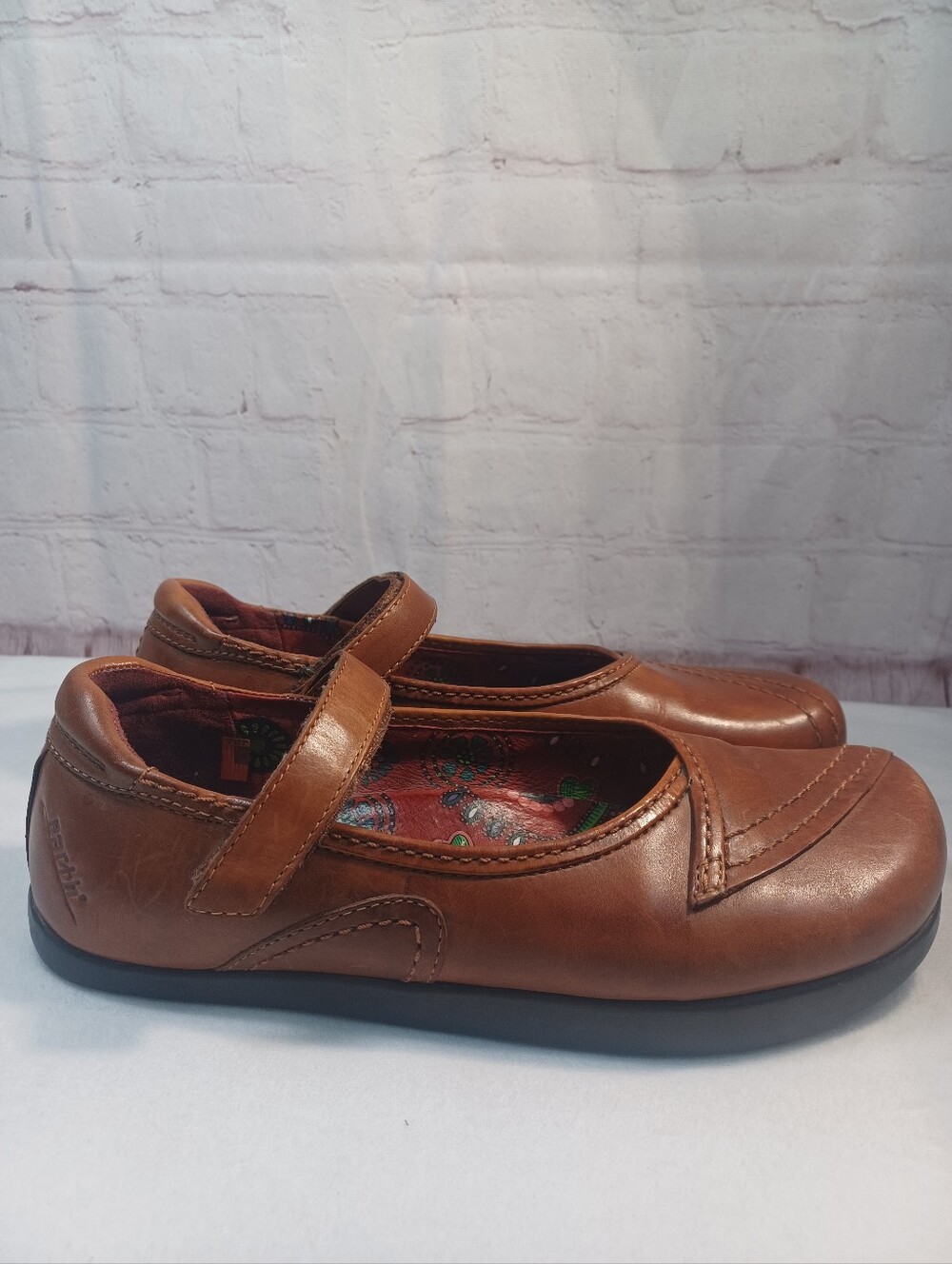 earth leather mary jane brown colorful printed footbed retro comfort shoes Sz 8 - Picture 4 of 15